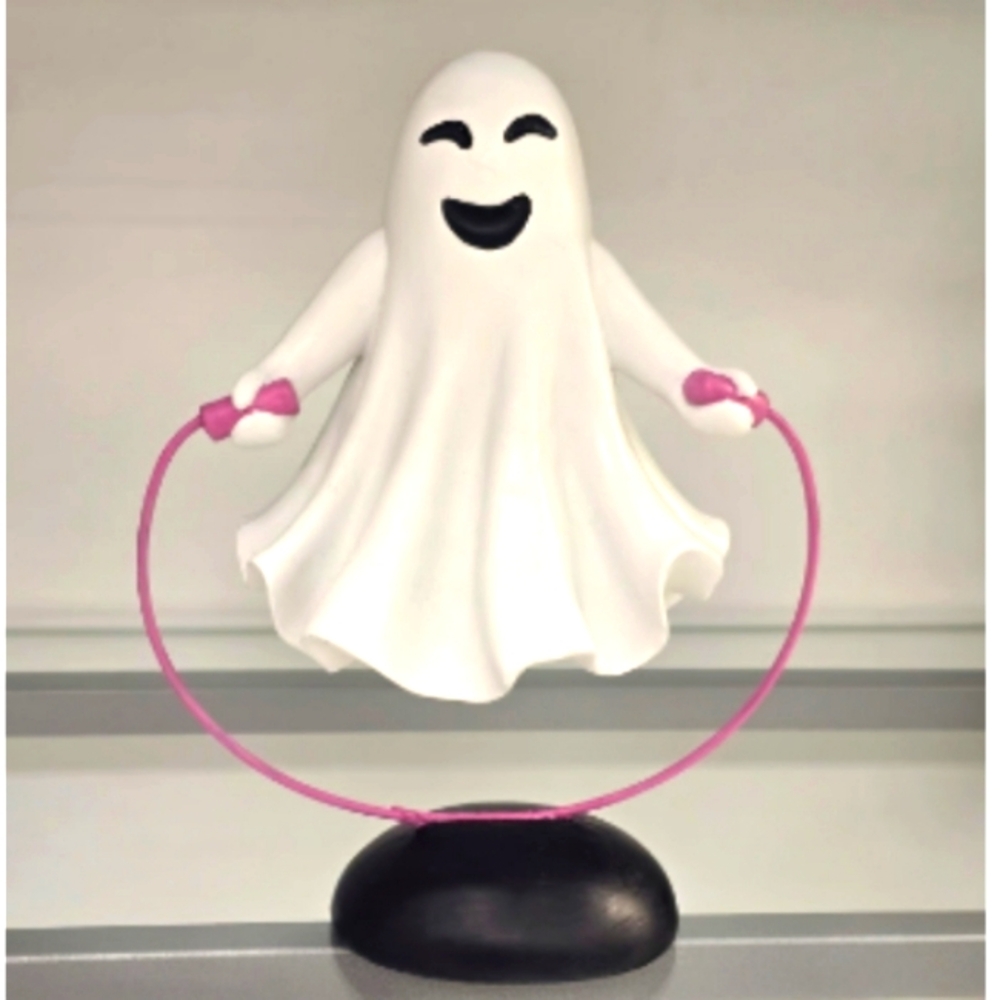 Ghost girl jumping rope figurine ,White Ghost Figurine with Pink Jump Rope